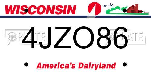 4JZO86 Wisconsin License Plate