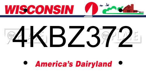 4KBZ372 Wisconsin License Plate