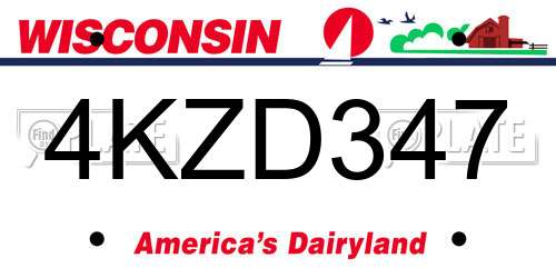 4KZD347 Wisconsin License Plate