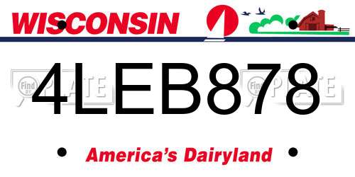 4LEB878 Wisconsin License Plate