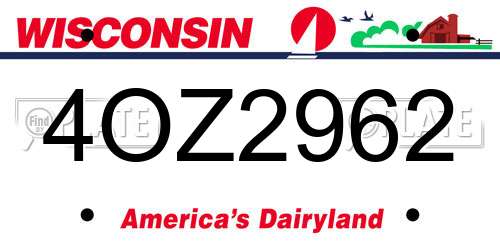 4OZ2962 Wisconsin License Plate