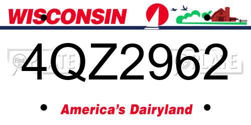 4QZ2962 Wisconsin License Plate