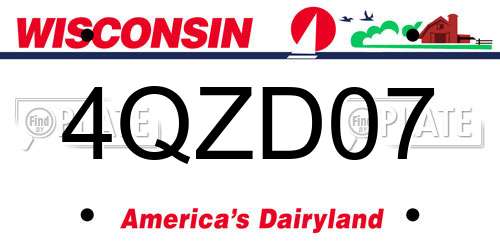 4QZD07 Wisconsin License Plate