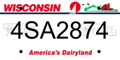 4SA2874 Wisconsin License Plate