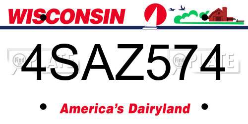 4SAZ574 Wisconsin License Plate