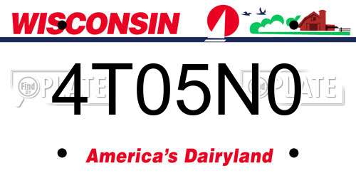 4T05N0 Wisconsin License Plate
