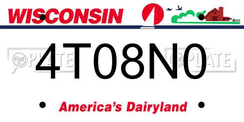 4T08N0 Wisconsin License Plate