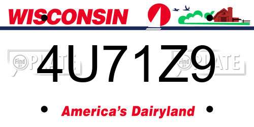 4U71Z9 Wisconsin License Plate
