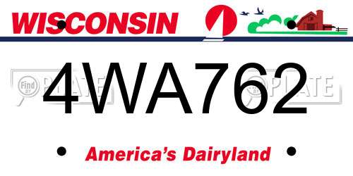 4WA762 Wisconsin License Plate