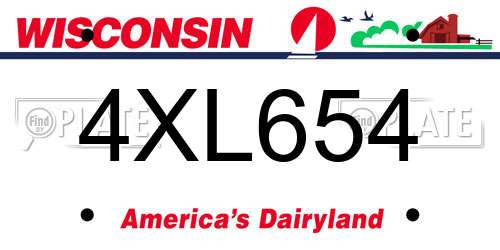4XL654 Wisconsin License Plate