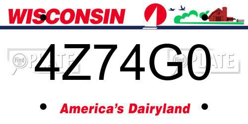 4Z74G0 Wisconsin License Plate