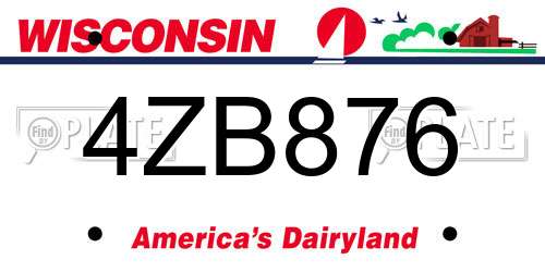 4ZB876 Wisconsin License Plate