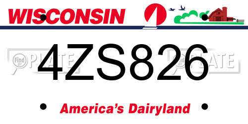 4ZS826 Wisconsin License Plate