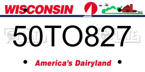 50TO827 Wisconsin License Plate