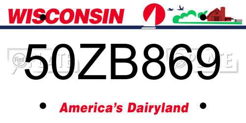 50ZB869 Wisconsin License Plate