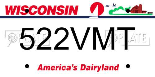 522VMT Wisconsin License Plate