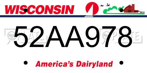 52AA978 Wisconsin License Plate