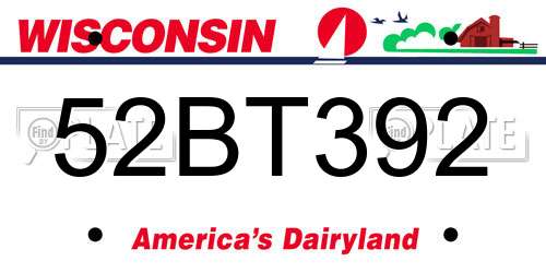 52BT392 Wisconsin License Plate