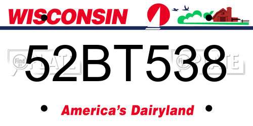 52BT538 Wisconsin License Plate