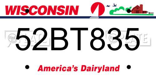 52BT835 Wisconsin License Plate