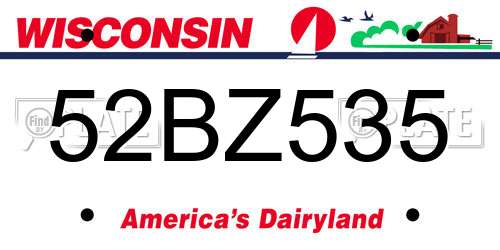 52BZ535 Wisconsin License Plate