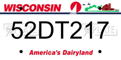 52DT217 Wisconsin License Plate