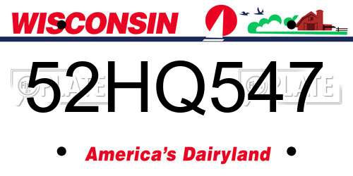 52HQ547 Wisconsin License Plate