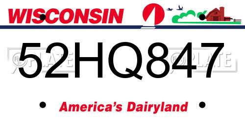 52HQ847 Wisconsin License Plate