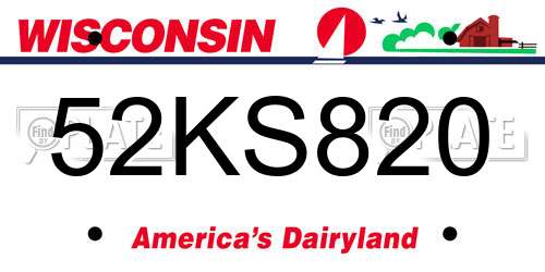 52KS820 Wisconsin License Plate