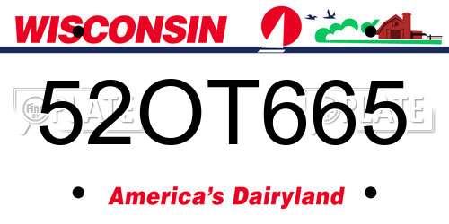 52OT665 Wisconsin License Plate
