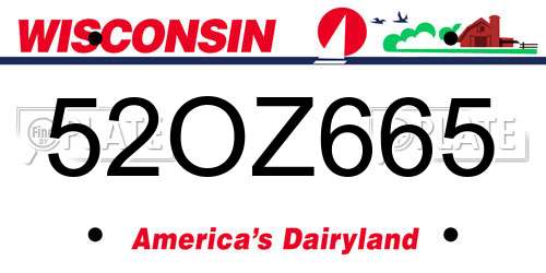 52OZ665 Wisconsin License Plate