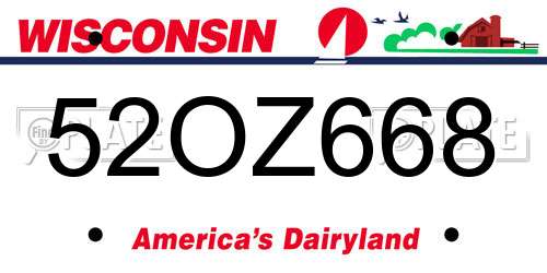 52OZ668 Wisconsin License Plate