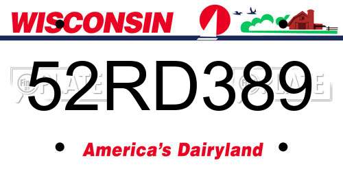 52RD389 Wisconsin License Plate
