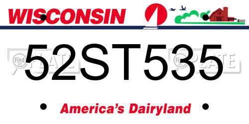 52ST535 Wisconsin License Plate