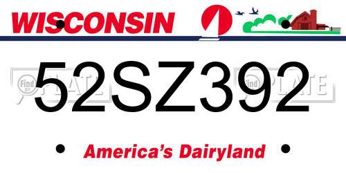 52SZ392 Wisconsin License Plate