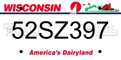 52SZ397 Wisconsin License Plate