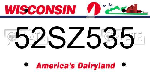 52SZ535 Wisconsin License Plate