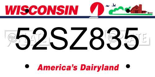 52SZ835 Wisconsin License Plate