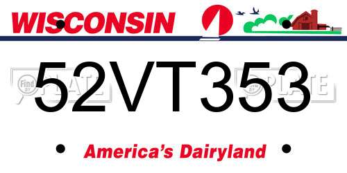52VT353 Wisconsin License Plate
