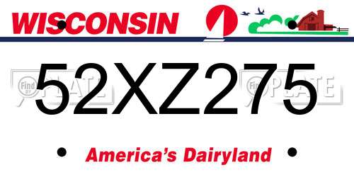 52XZ275 Wisconsin License Plate