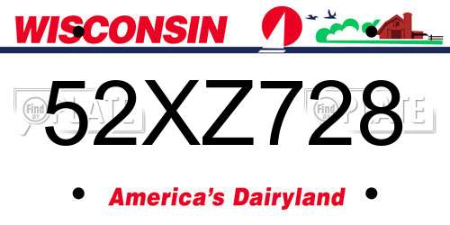 52XZ728 Wisconsin License Plate