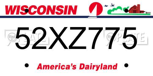 52XZ775 Wisconsin License Plate