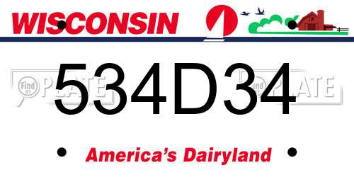 534D34 Wisconsin License Plate