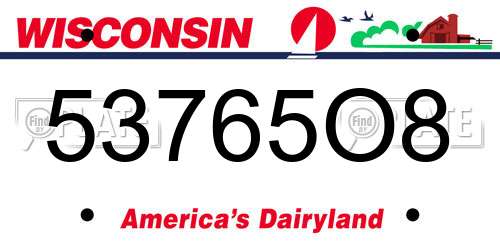 53765O8 Wisconsin License Plate