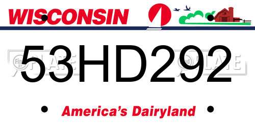 53HD292 Wisconsin License Plate
