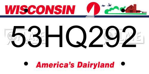 53HQ292 Wisconsin License Plate