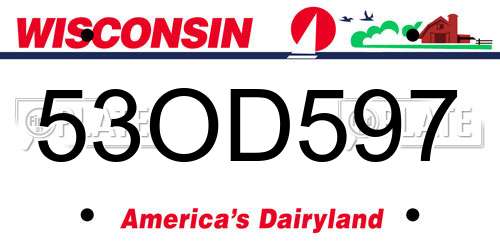 53OD597 Wisconsin License Plate