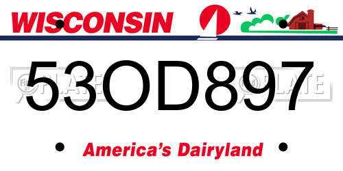 53OD897 Wisconsin License Plate
