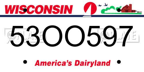 53OO597 Wisconsin License Plate