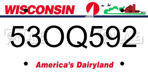 53OQ592 Wisconsin License Plate